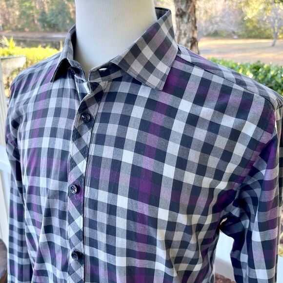 Jared Lang Plaid Long Sleeve Cotton Shirt. Size Large. - Picture 6 of 9